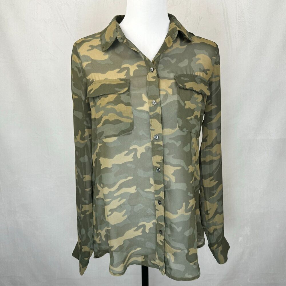 Old Navy Women Shirt Sz S Sheer Camouflage Long Sleeve Button Down